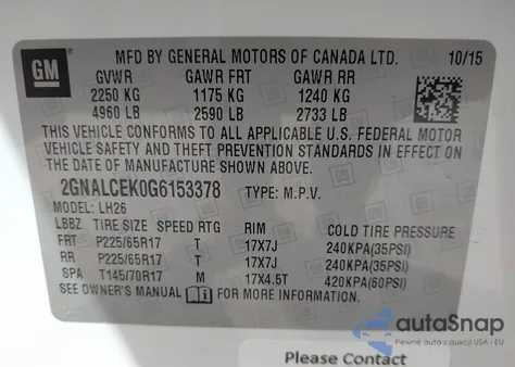 2016 Chevrolet Equinox Lt from USA, damaged, VIN 2GNALCEK0G6153378